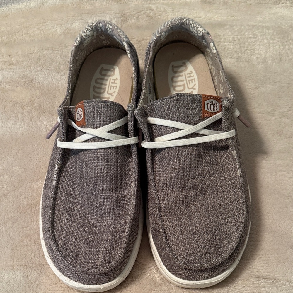Hey Dude Woman’s Charcoal Loafers with White Accents